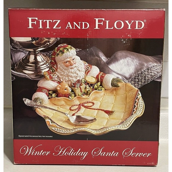Fitz & Floyd Winter Holiday‎ Santa Server (2006) Gold Tones 12 1/2" EUC - Picture 1 of 16